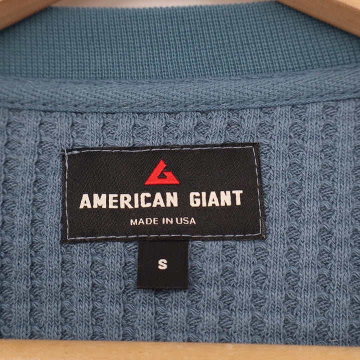 American Giant Crew T Shirt Mens Small Blue Waffle Knit Slim Fit Ribbed Collar