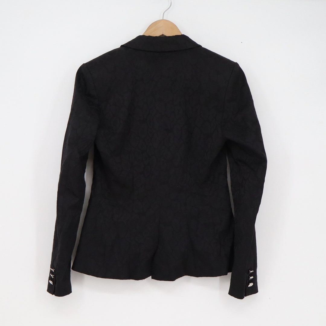 HM Womens Black Jacquard Snakeskin Single Button Blazer Jacket Silver Cuffs Sz 8