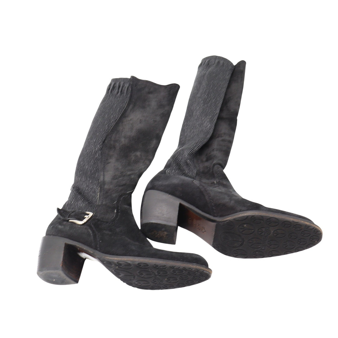 Donald J Pliner Black Suede Stretch Tall Block Heel Boots Size 7 Made Italy