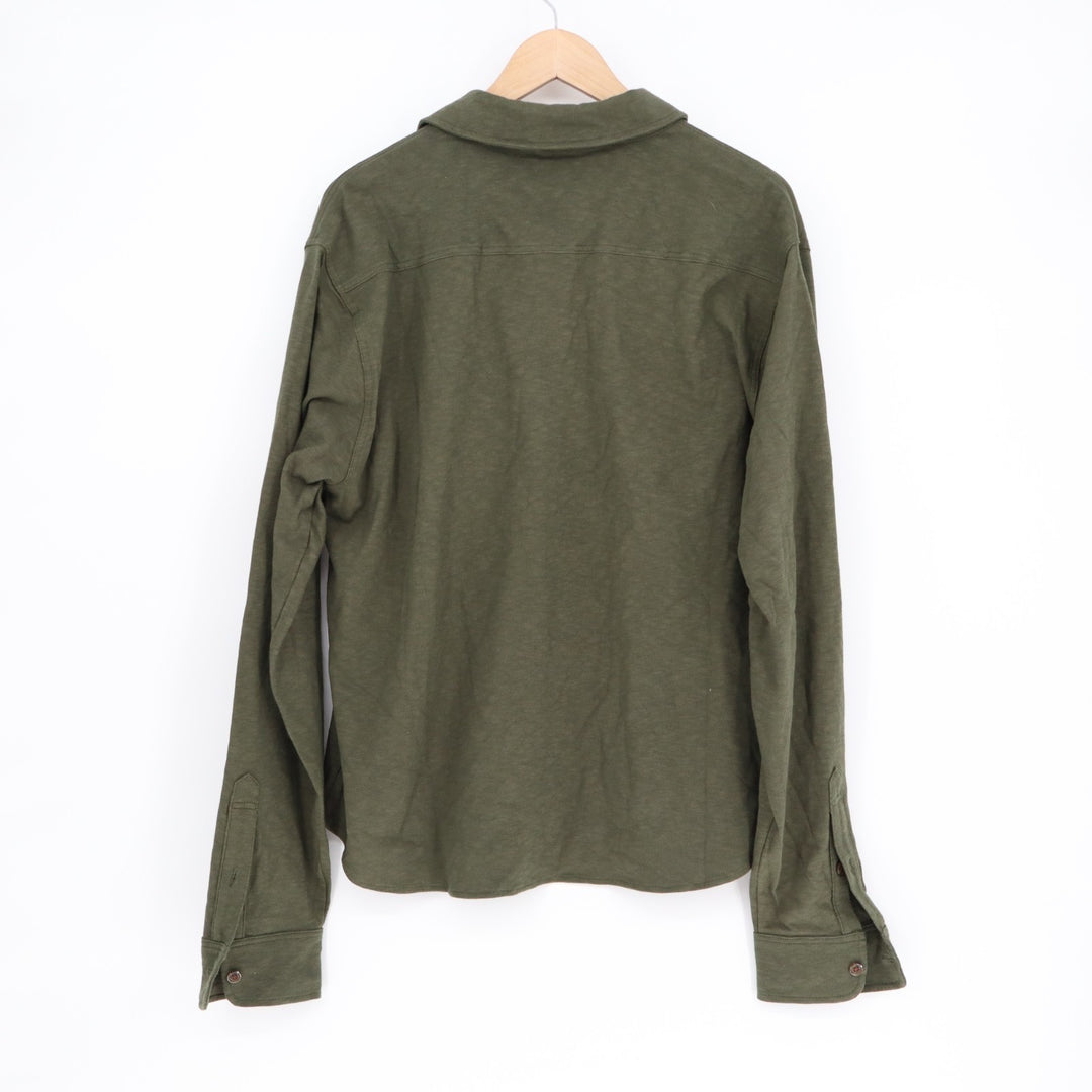 American Giant Premium Slub Shirt Mens Large Olive Cotton Back Yoke Button Up