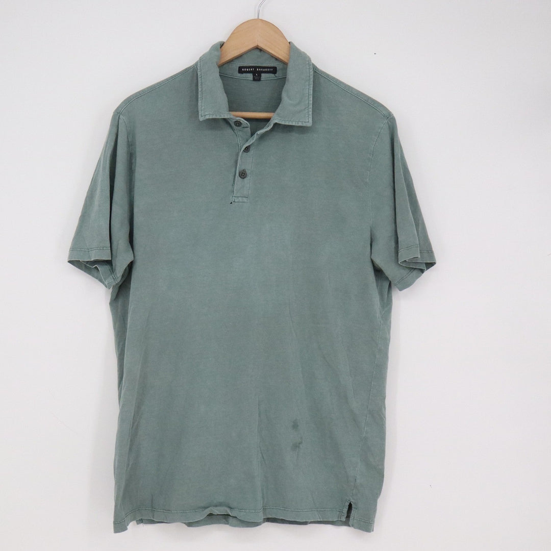 Robert Barakett Mens Sage Green Cotton Short Sleeve Polo Shirt Size L 13635