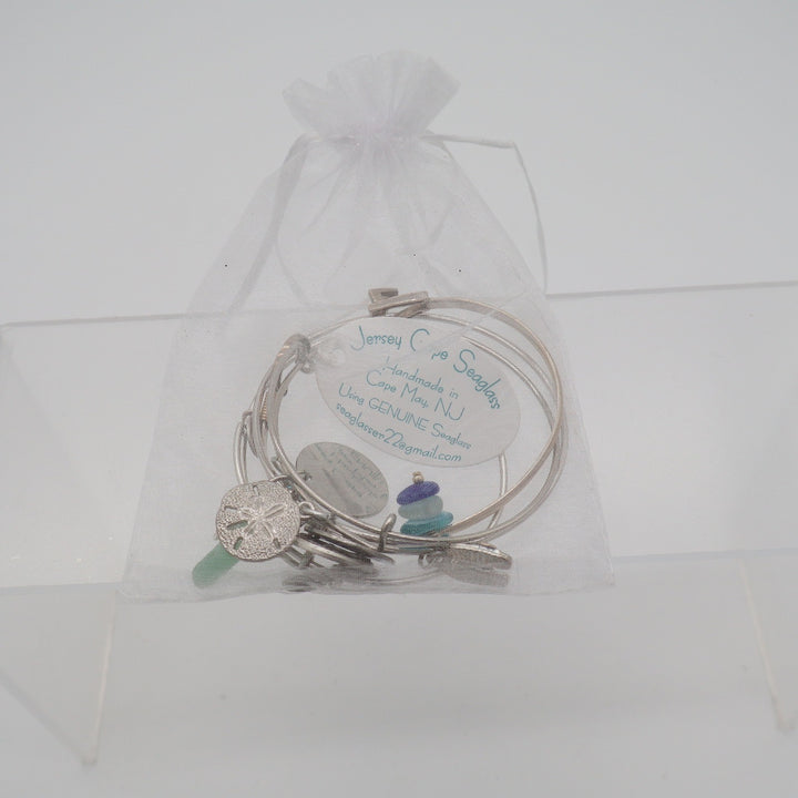Alex and Ani Jersey Cape Seaglass Bracelet Lot 4pc Nautical Beach Charms Silver