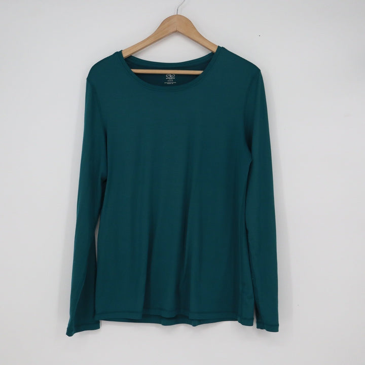Athletic Works Womens Teal Green Long Sleeve Performance Top Size L 12-14
