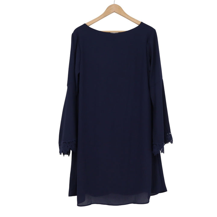 Cato Navy Blue V-Neck Bell Sleeve Crochet Lace Shift Dress M