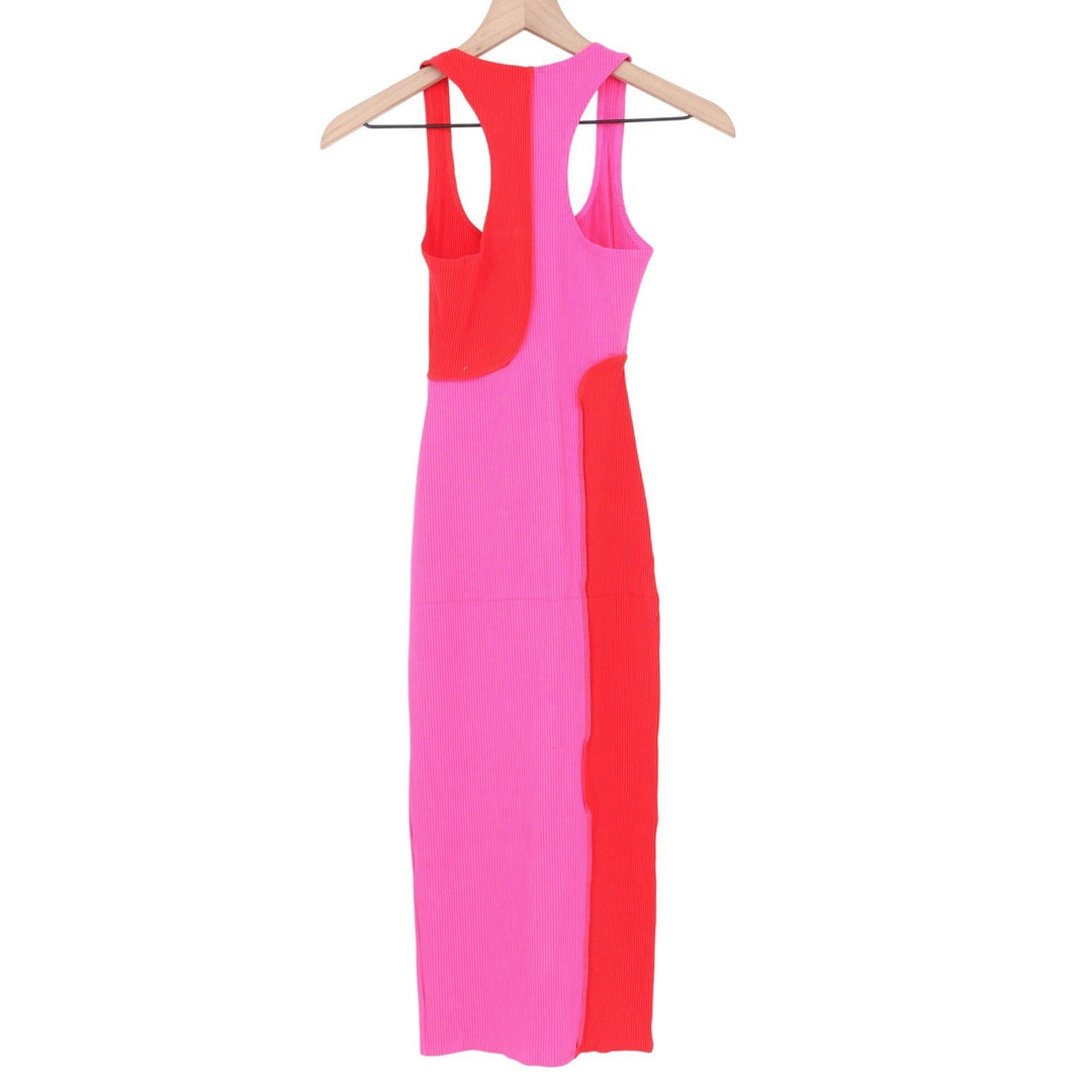 Naked Wardrobe Pink Red Colorblock Ribbed Midi Dress NW-D2400 Mens Size Medium
