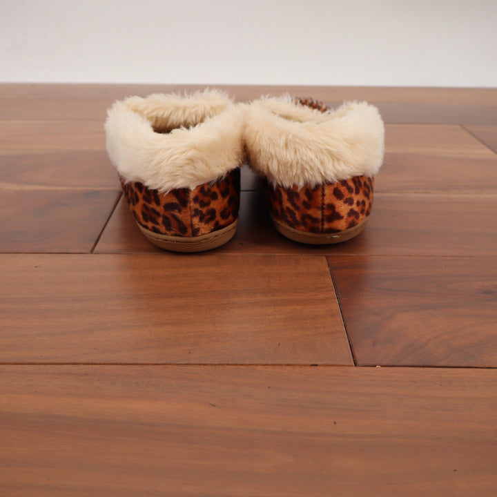 J.Crew Womens Leopard Print Faux Fur Lined Moccasin Slippers Brown Size 8