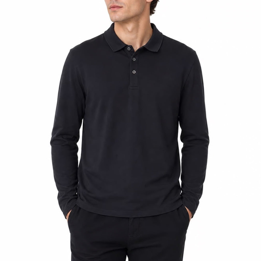 14th & Union Mens Large Black Long Sleeve Cotton Polo Shirt