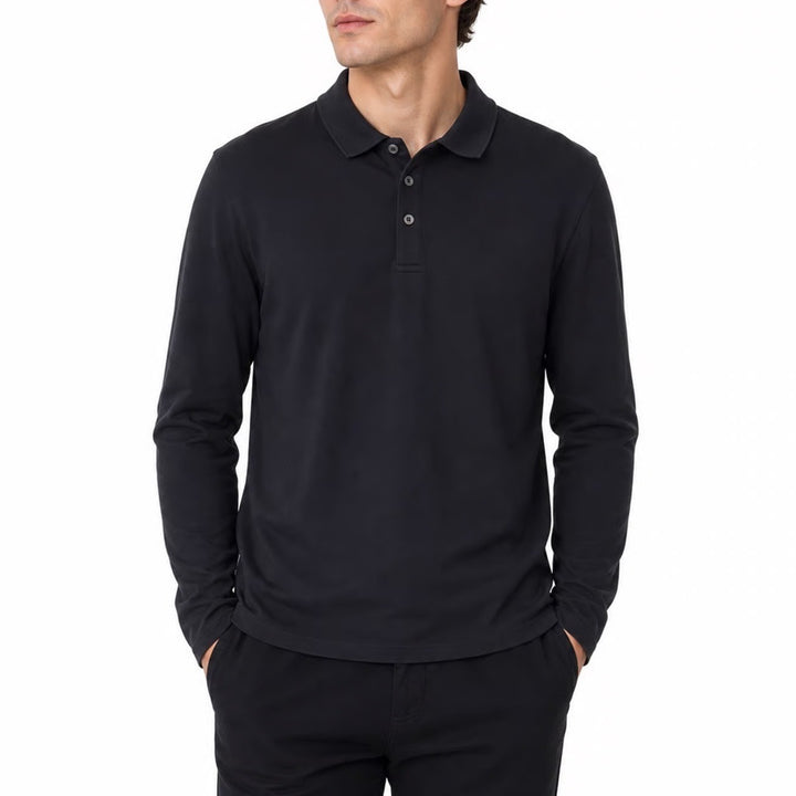 14th & Union Mens Large Black Long Sleeve Cotton Polo Shirt