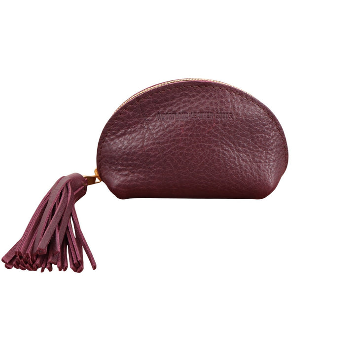 Portland Leather Goods Plum Pebbled Leather Tassel Coin Purse Pouch