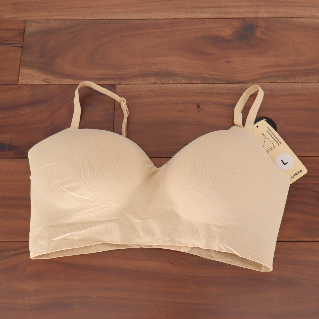 Truekind Supportive Comfort Wireless Shaping Bra Womens Large Beige Stretch