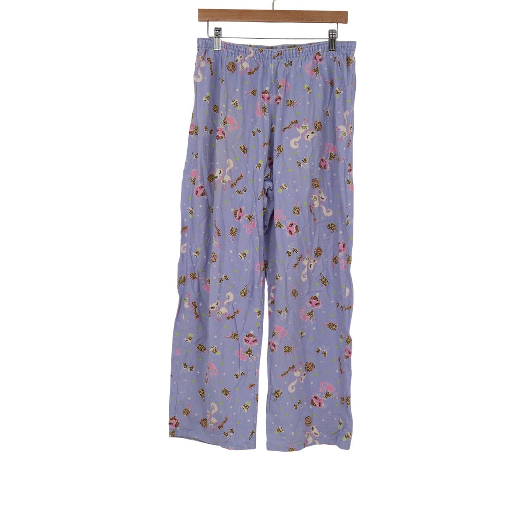 Purple Cotton Pajama Pants Pink Cat Giraffe Animal Print Lounge Bottoms XL