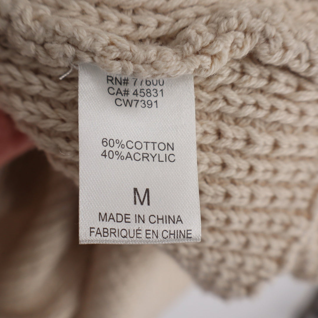 Chaser Cardigan Sweater Womens Medium Beige Black Striped Cotton Knit Open Front