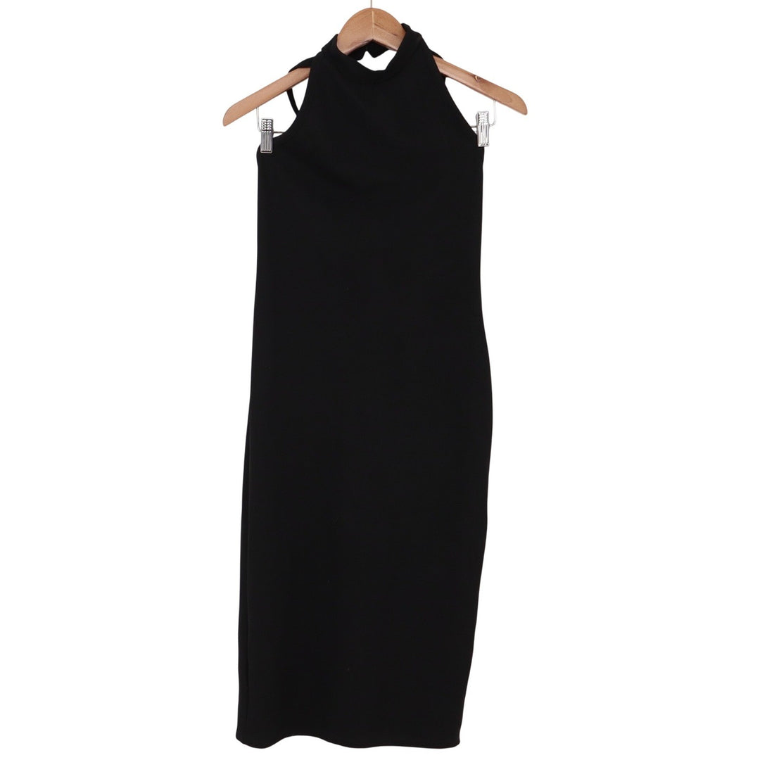 Enough About Me Dress Women's Medium Black Halter Open Back Excellent