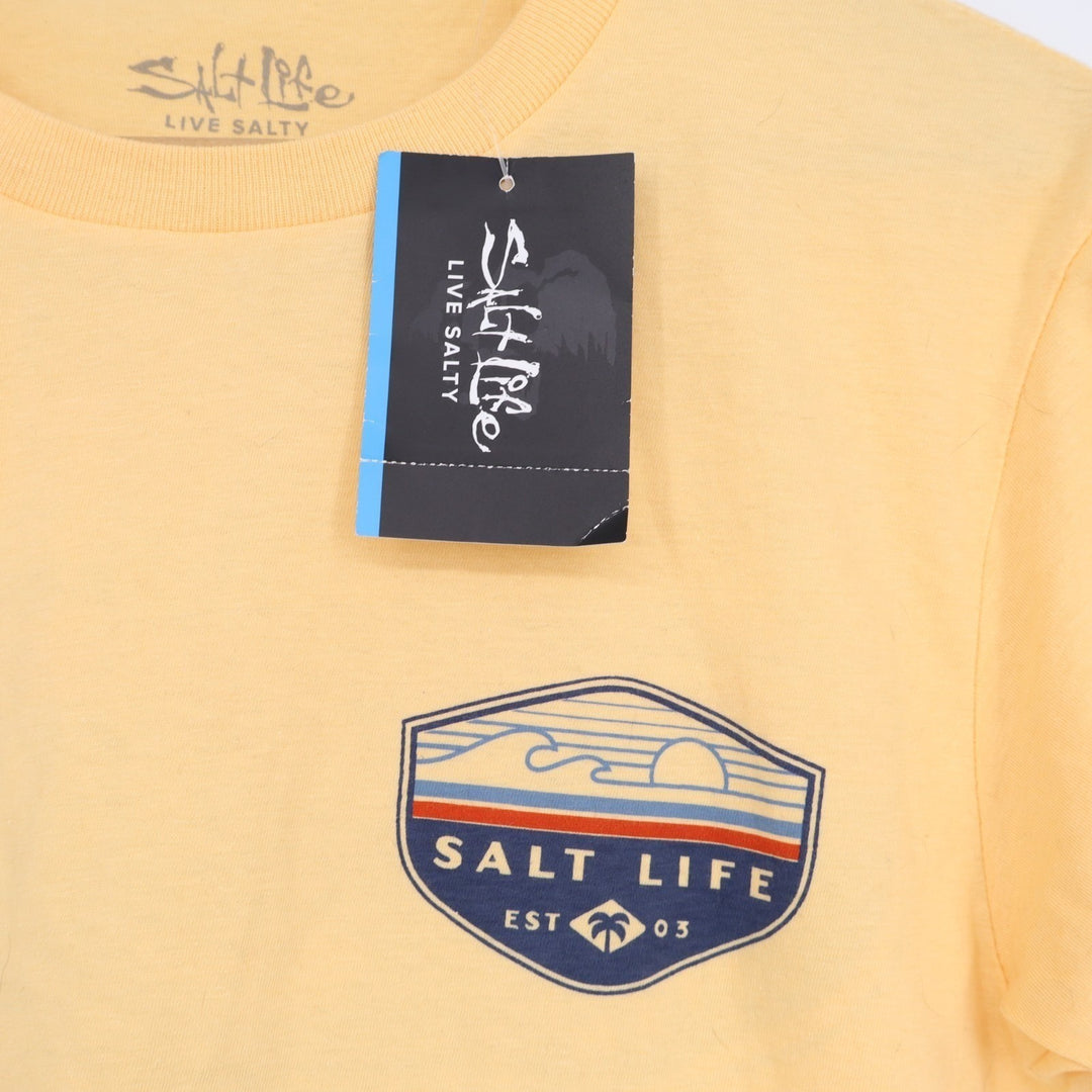 Salt Life T-Shirt Mens S Yellow Graphic Cotton Short Sleeve Crew Neck Pullover