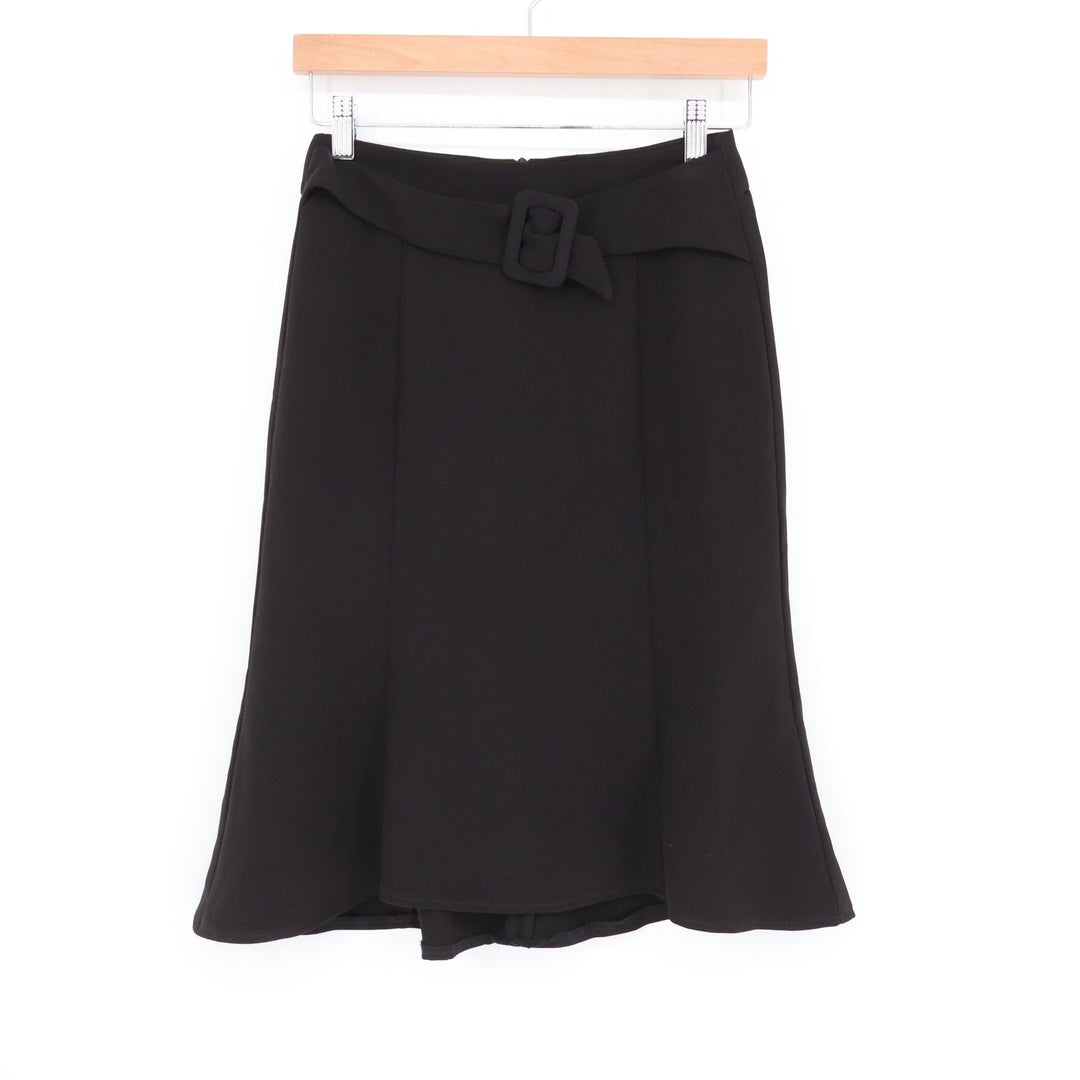 Black Belted Mermaid Midi Skirt Office Professional Flounce Hem Size 27 (9)