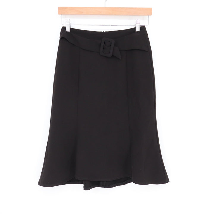 Black Belted Mermaid Midi Skirt Office Professional Flounce Hem Size 27 (9)