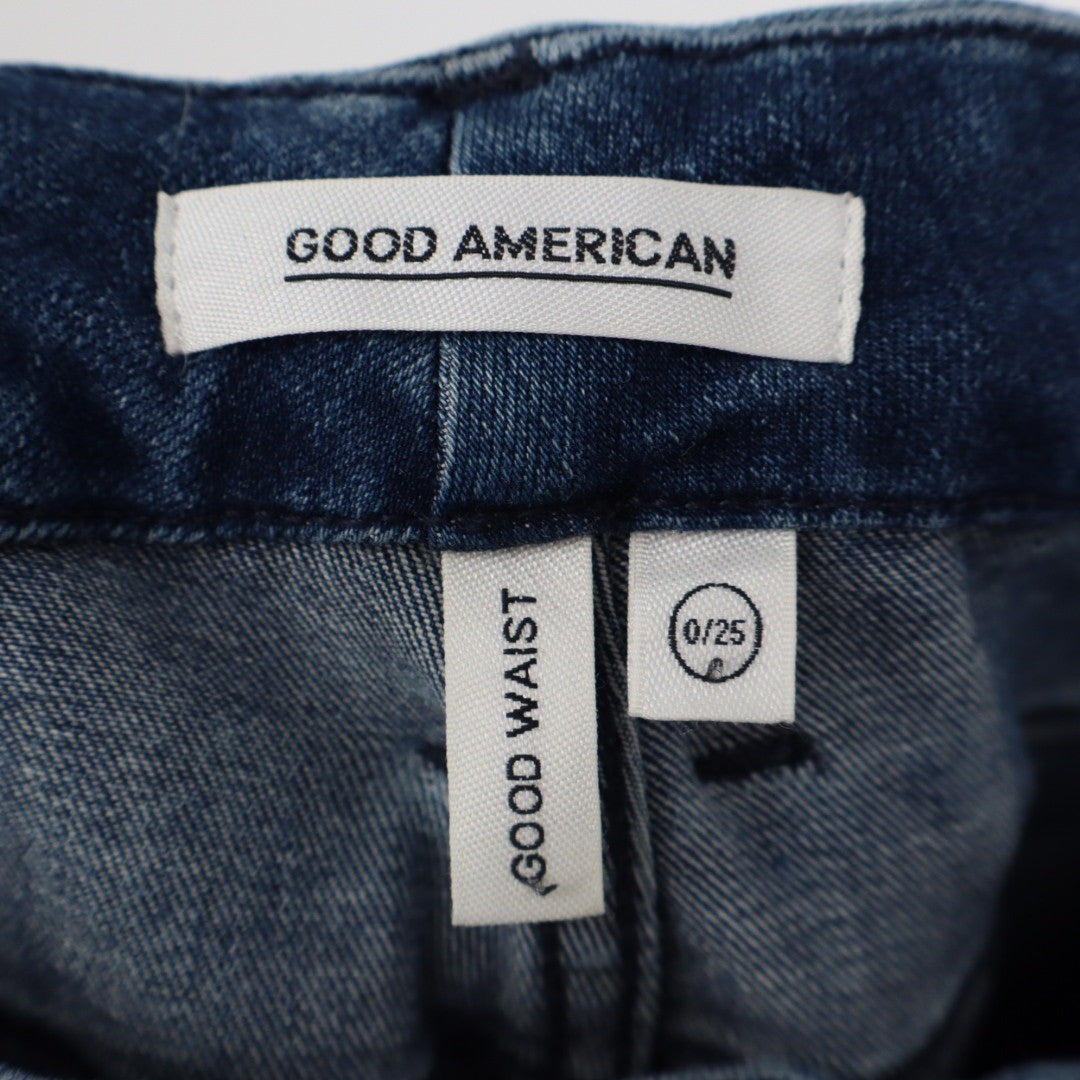 GOOD AMERICAN Good Waist High Rise Skinny Jeans Distressed Raw Hem Size 0 25