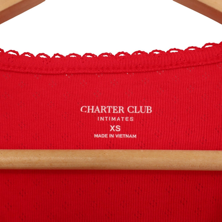 Charter Club Intimates Pajama Shirt Womens XS Red Cotton Scoop Neck Long Sleeve