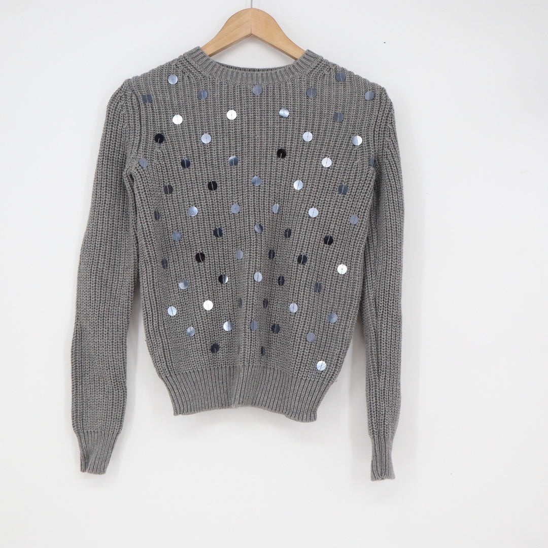 Gap Gray Sequin Cotton Chunky Knit Crewneck Sweater XS