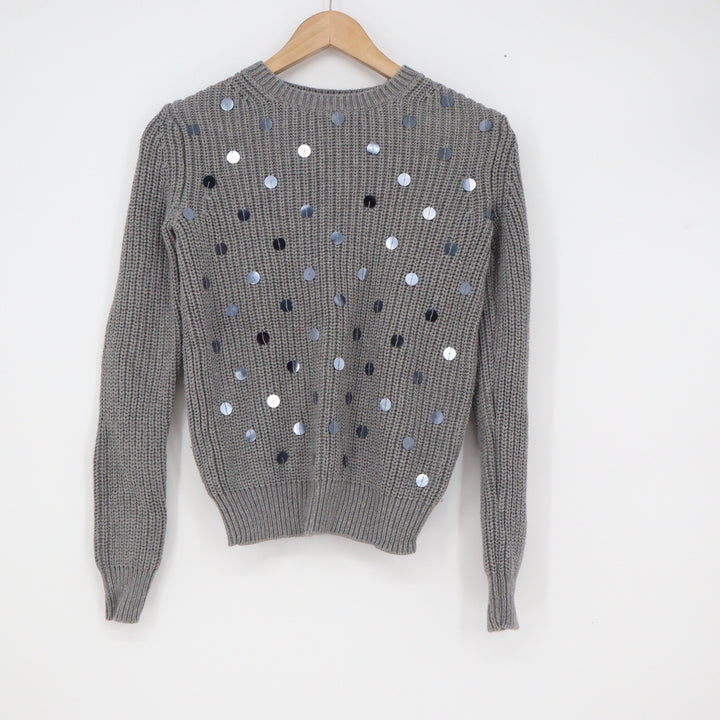 Gap Gray Sequin Cotton Chunky Knit Crewneck Sweater XS