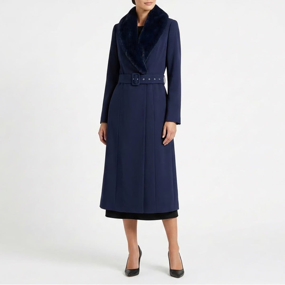 Naked Wardrobe The Statement Trench Coat Womens M Navy Belted Waist Shawl Collar