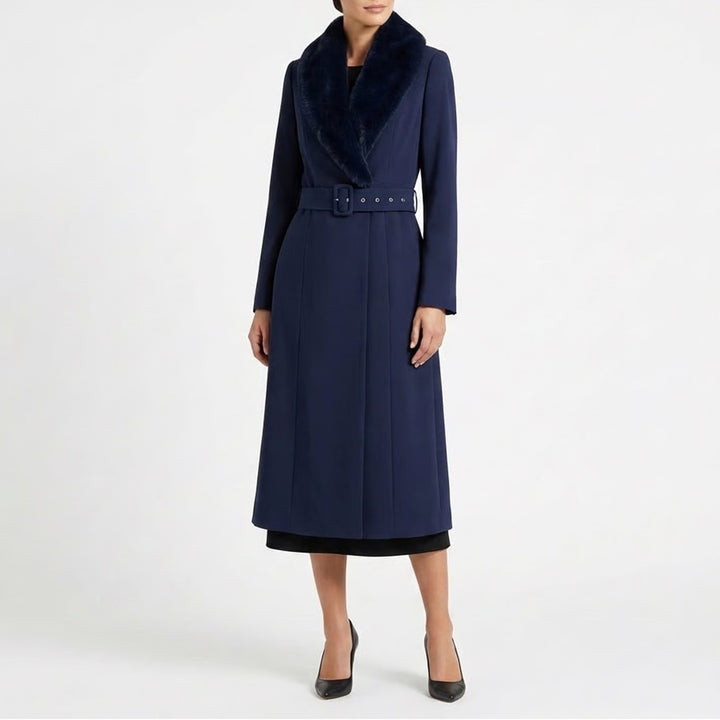 Naked Wardrobe The Statement Trench Coat Womens M Navy Belted Waist Shawl Collar
