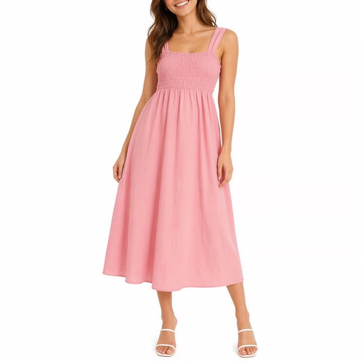 Nanette Lepore Fit & Flare Dress Womens 12 Pink Smocked Pleated Square Neck