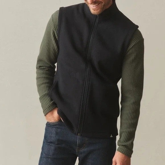 American Giant Midweight Vest Men's Large Black Full Zip Cotton Fleece Mock Neck