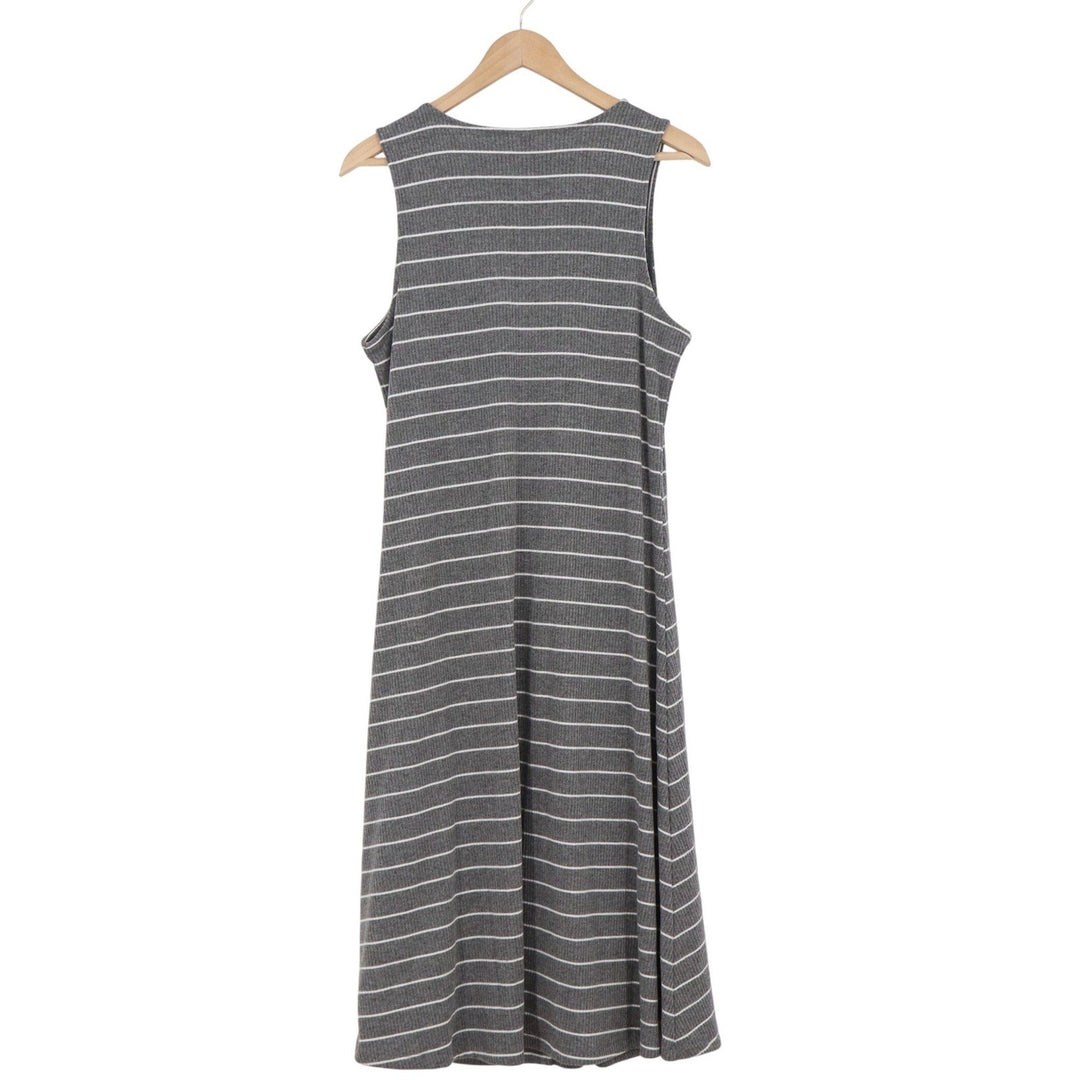 Old Navy Womens Grey White Striped Ribbed Button Front V-Neck Midi Dress Large