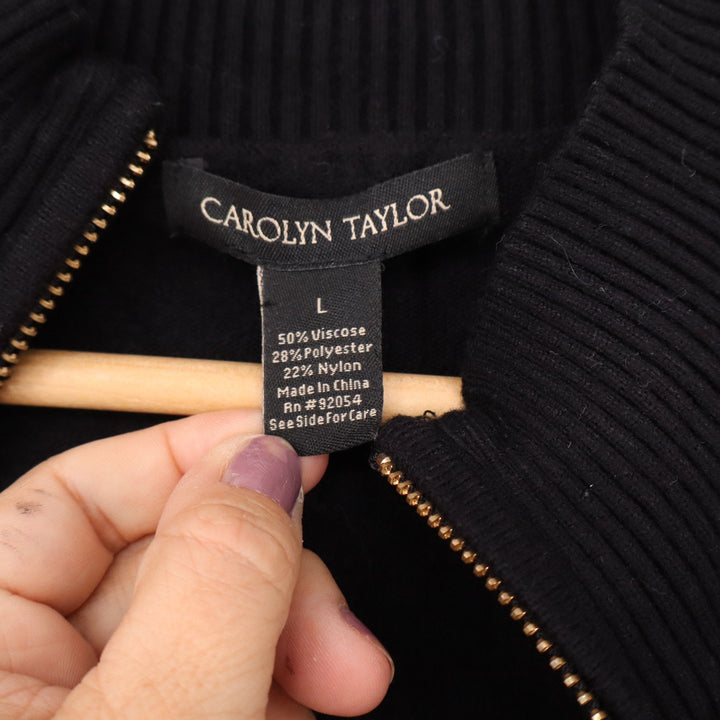 Carolyn Taylor Womens Black Full Zip Mock Neck Cardigan Sweater Size L