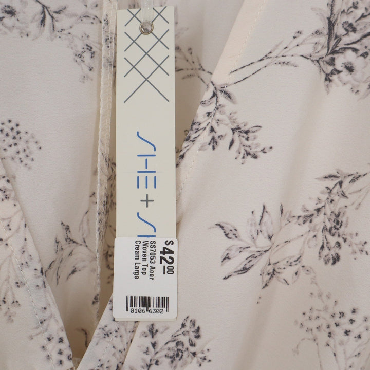 She + Sky SS7053 Acer Floral Tie Front Balloon Sleeve Top Cream Large NWT