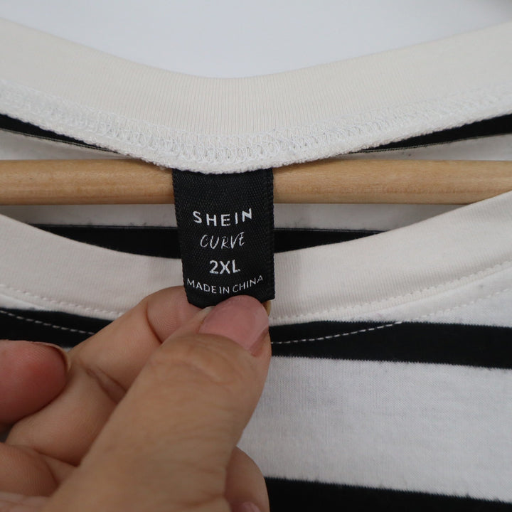 Shein Curve Womens 2XL Striped Long Sleeve Top Black White Oversized
