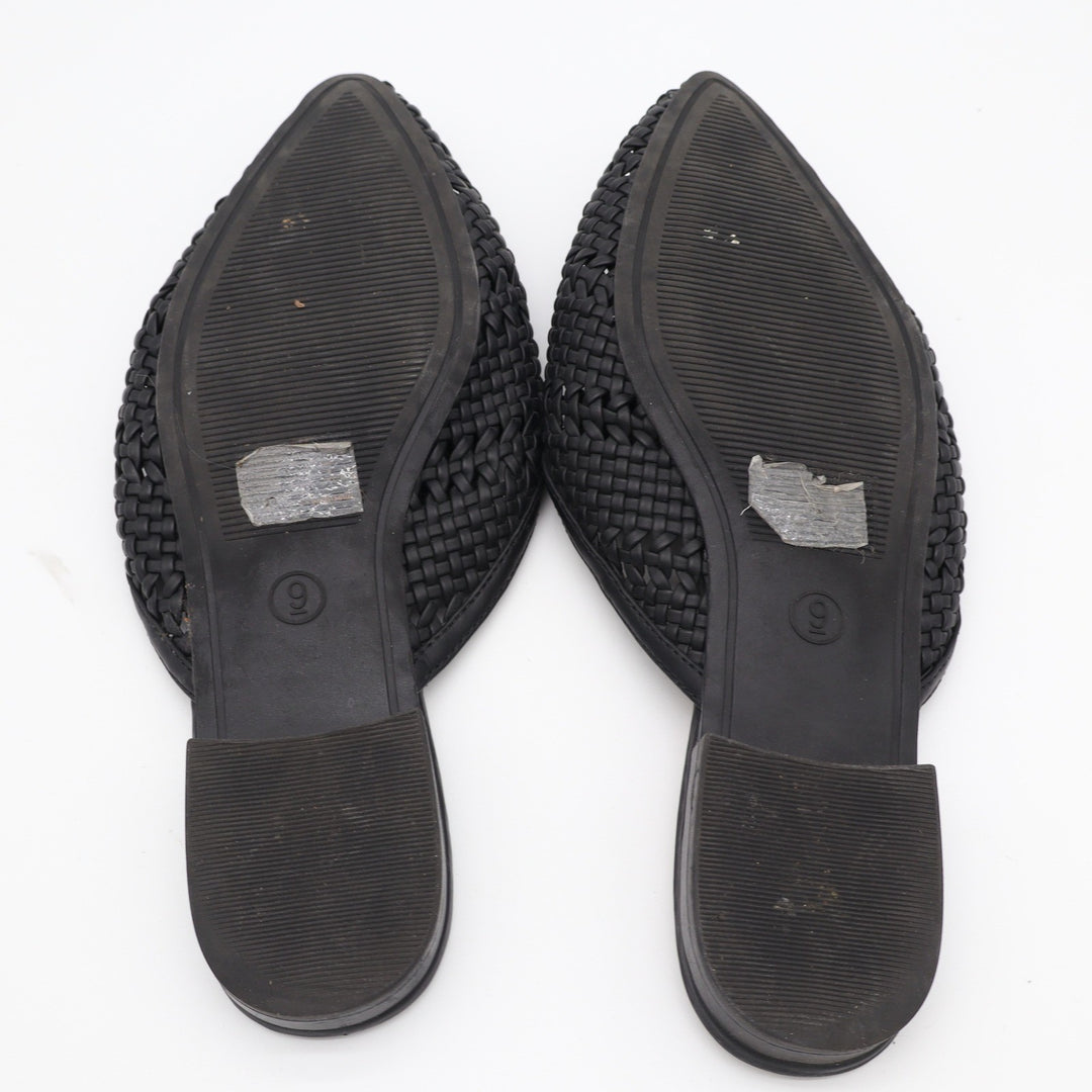 Universal Thread Womens Black Woven Pointed Toe Mule Flats Size 9