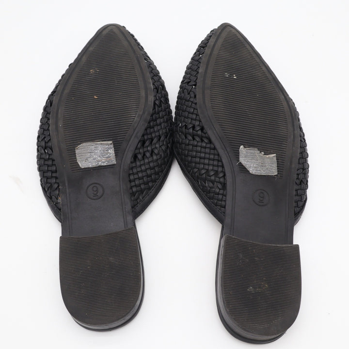 Universal Thread Womens Black Woven Pointed Toe Mule Flats Size 9