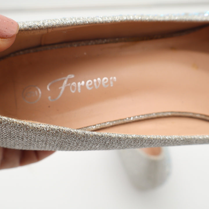 Forever Womens Silver Glitter Rhinestone Wedge Pumps Formal Evening Shoes Size 9