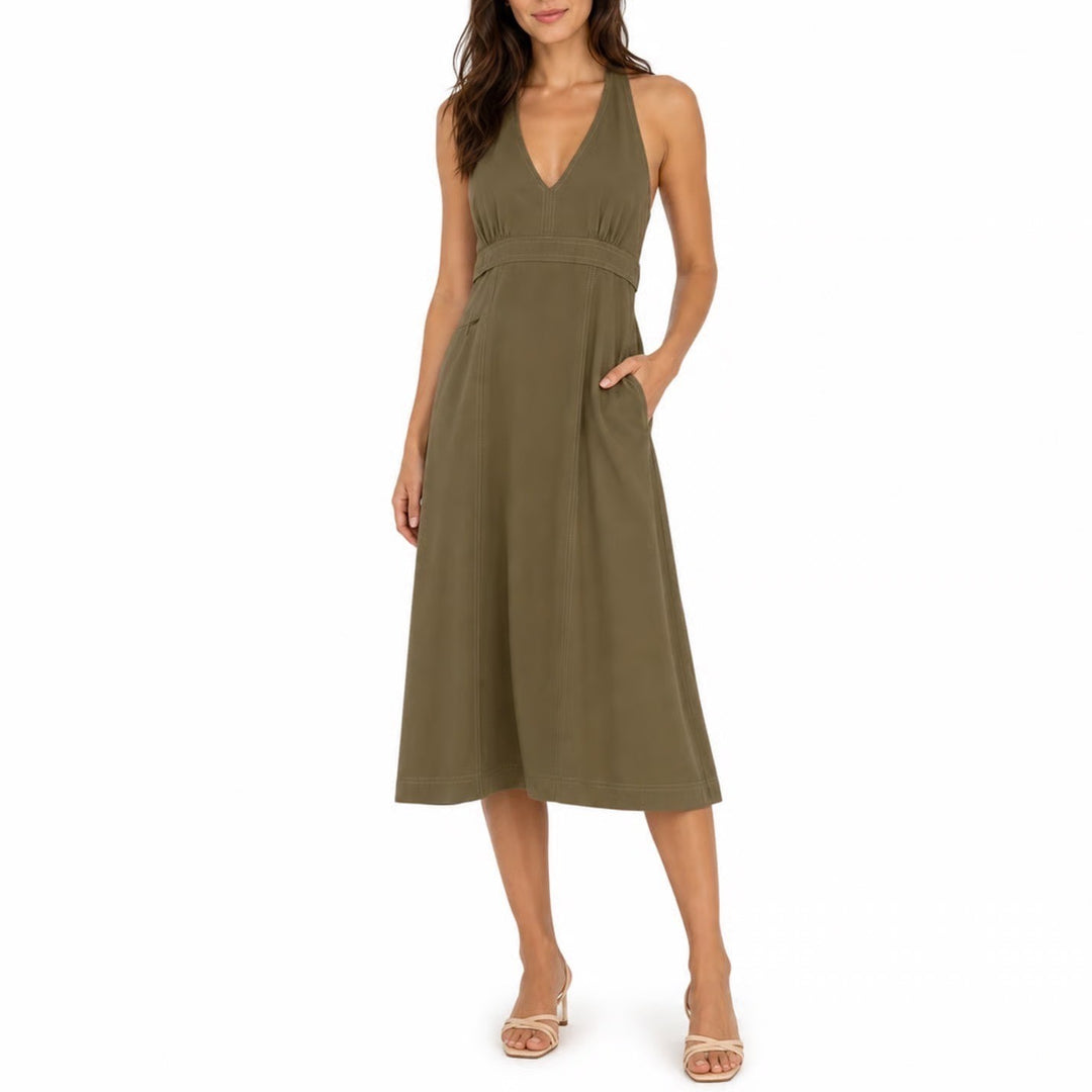 Athleta Womens Olive Green Halter Mini Dress Size 2 Smocked Back Travel 739399