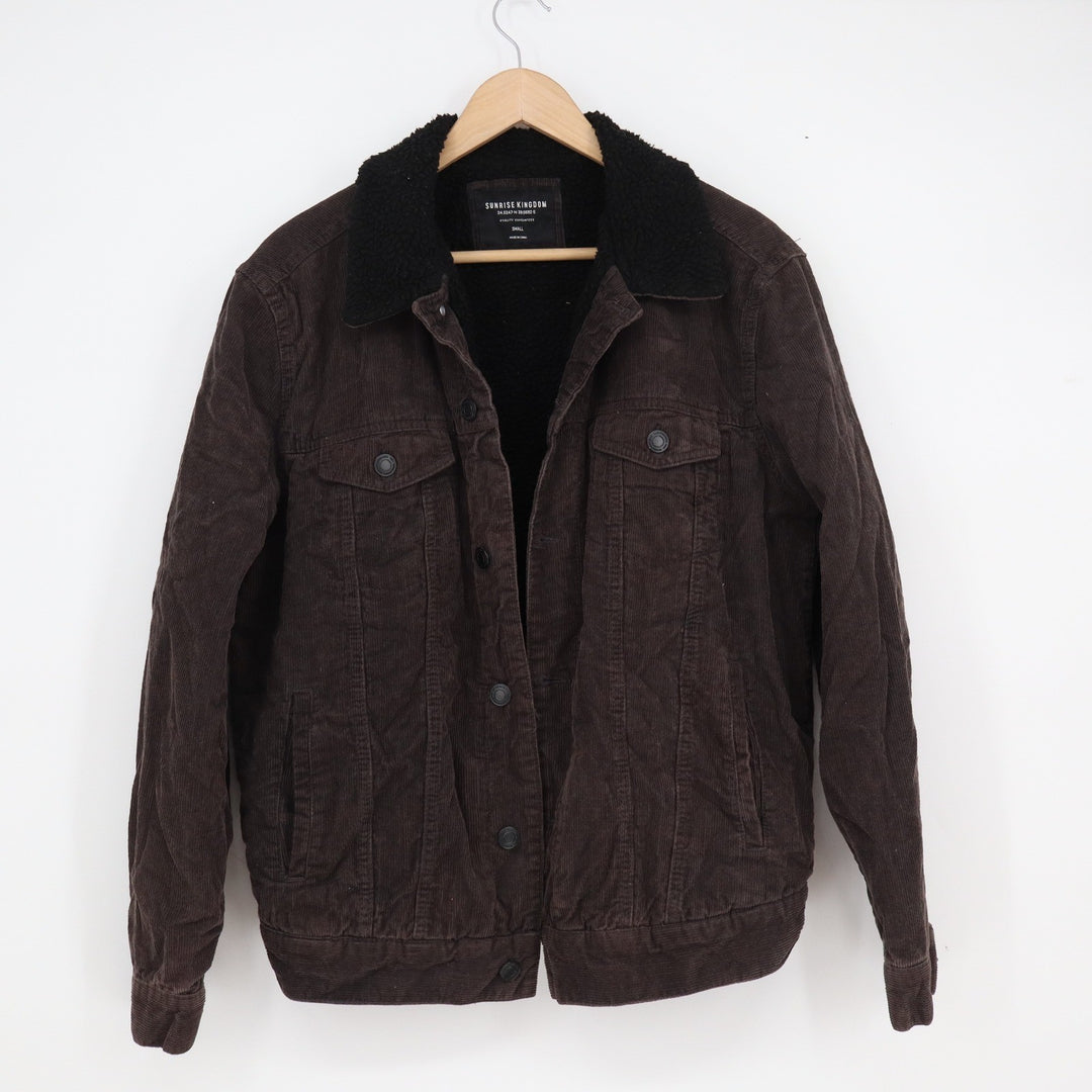 Sunrise Kingdom Mens Brown Corduroy Sherpa Lined Trucker Jacket Small