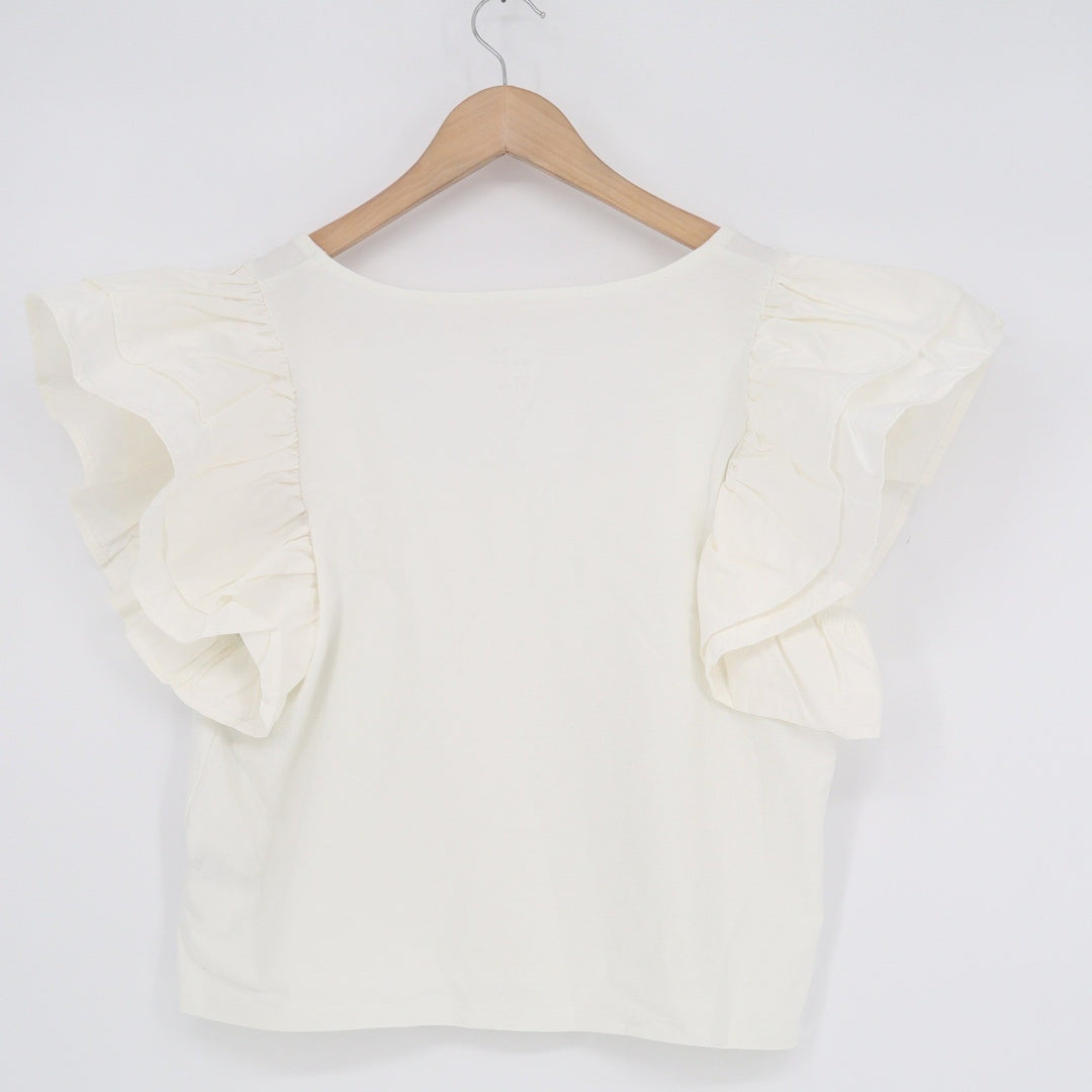 A New Day White Ruffle Flutter Sleeve Square Neck Top Large