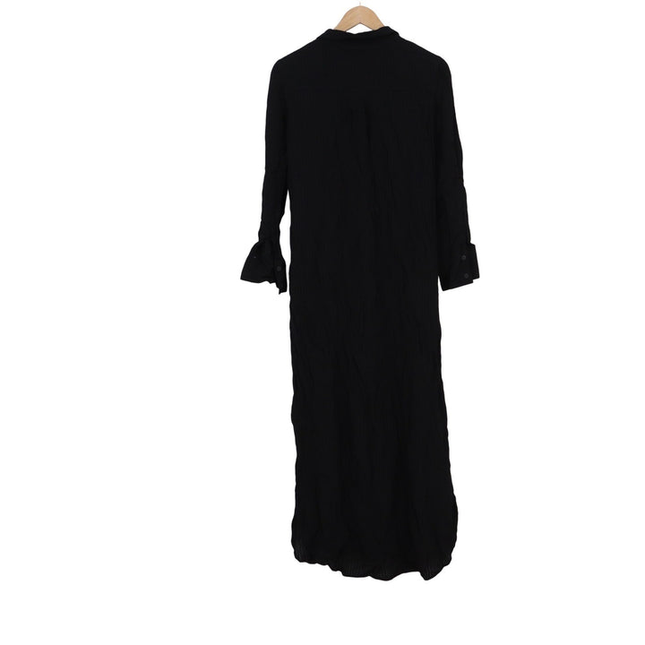 Mango Suit Black Crinkle Maxi Shirt Dress Long Sleeve Button Down Size 4