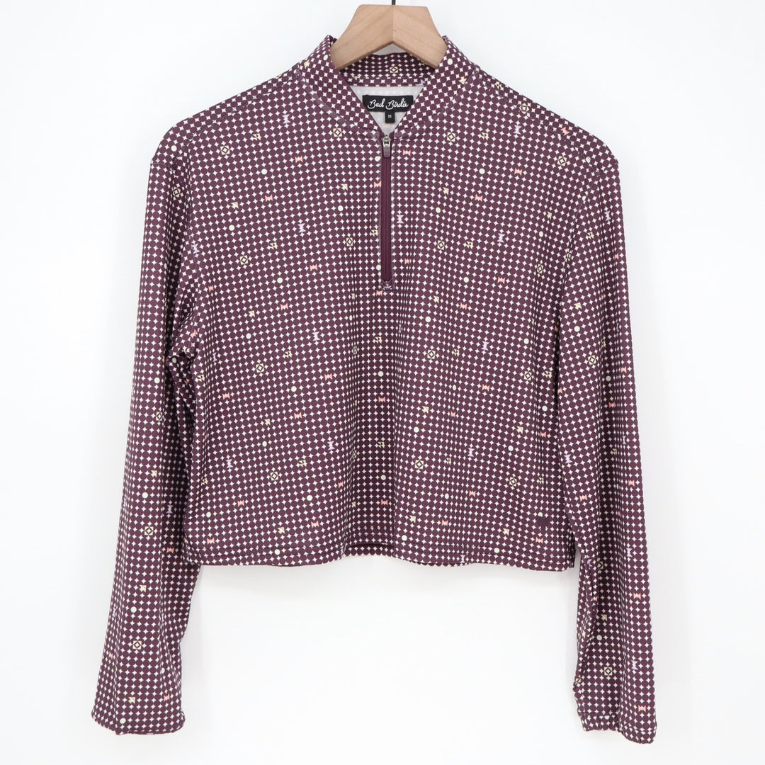 Bad Birdie Womens XS Quarter Zip Golf Pullover Burgundy Geometric Cropped Top