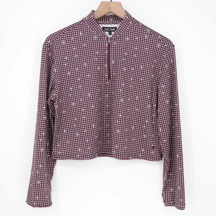 Bad Birdie Womens XS Quarter Zip Golf Pullover Burgundy Geometric Cropped Top