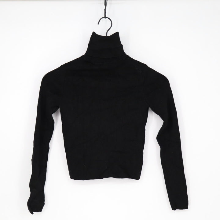 Zara Crop Sweater Womens Small Black Knitted Turtleneck Long Sleeve Pullover