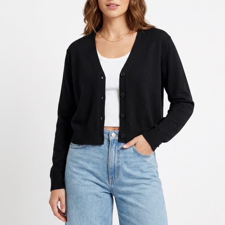 A New Day Cardigan Sweater Womens Large Black Knitted Long Sleeve Button Front