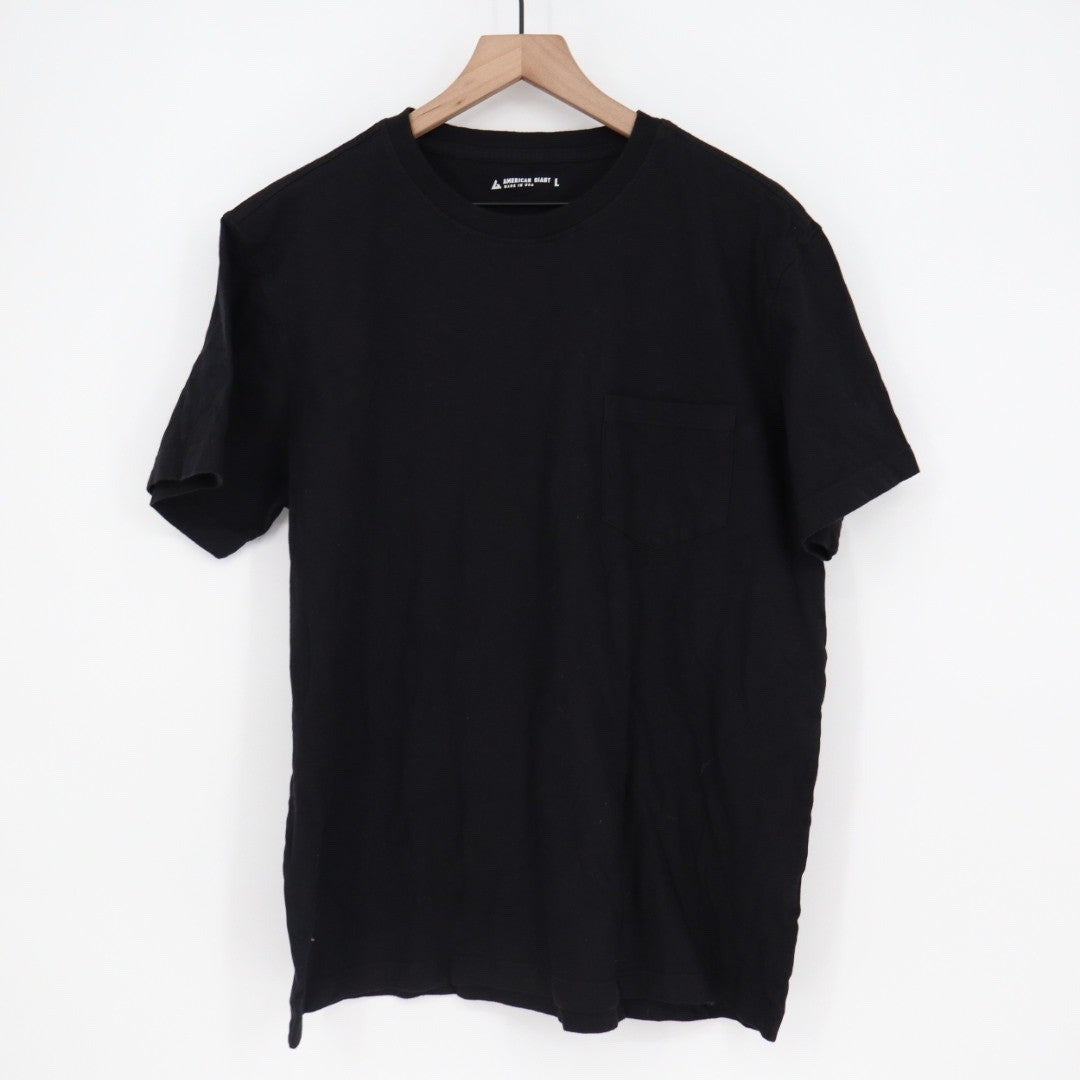 American Giant Mens Black Crew Neck Pocket T Shirt Size L Made in USA