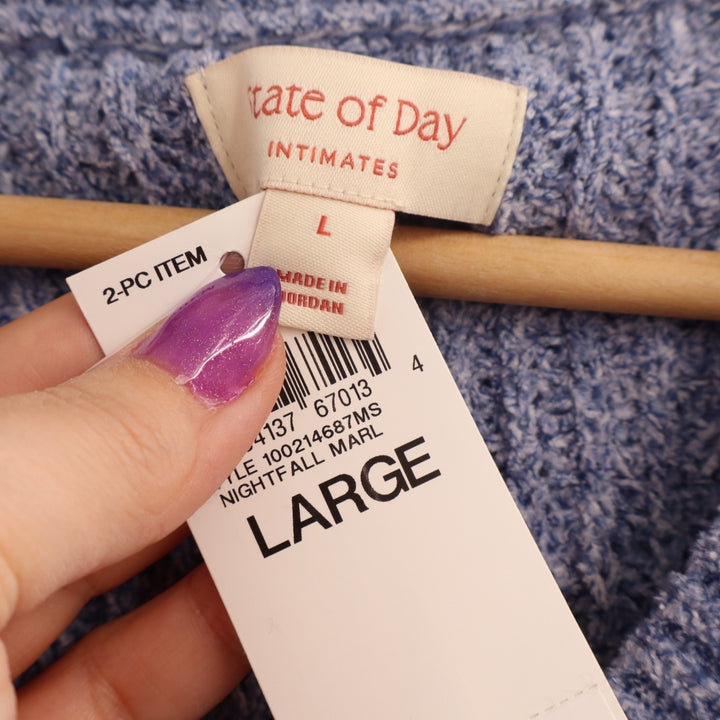 State Of Day Intimates 2-pc Pajamas Set Womens L Blue Waffle Knit Long Sleeve
