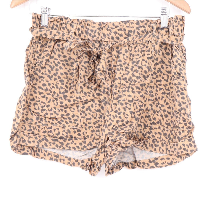 Aerie Leopard Print Paperbag Waist Shorts Brown Tan Animal Print Large KLE 4423