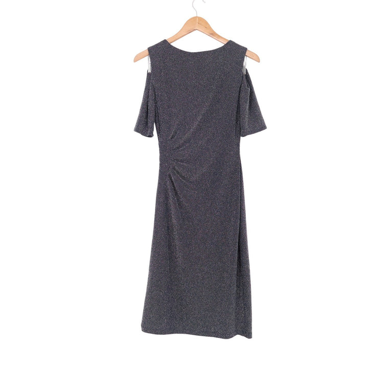 R&M Richards Womens Navy Blue Silver Metallic Cold Shoulder Ruched Dress Size 6