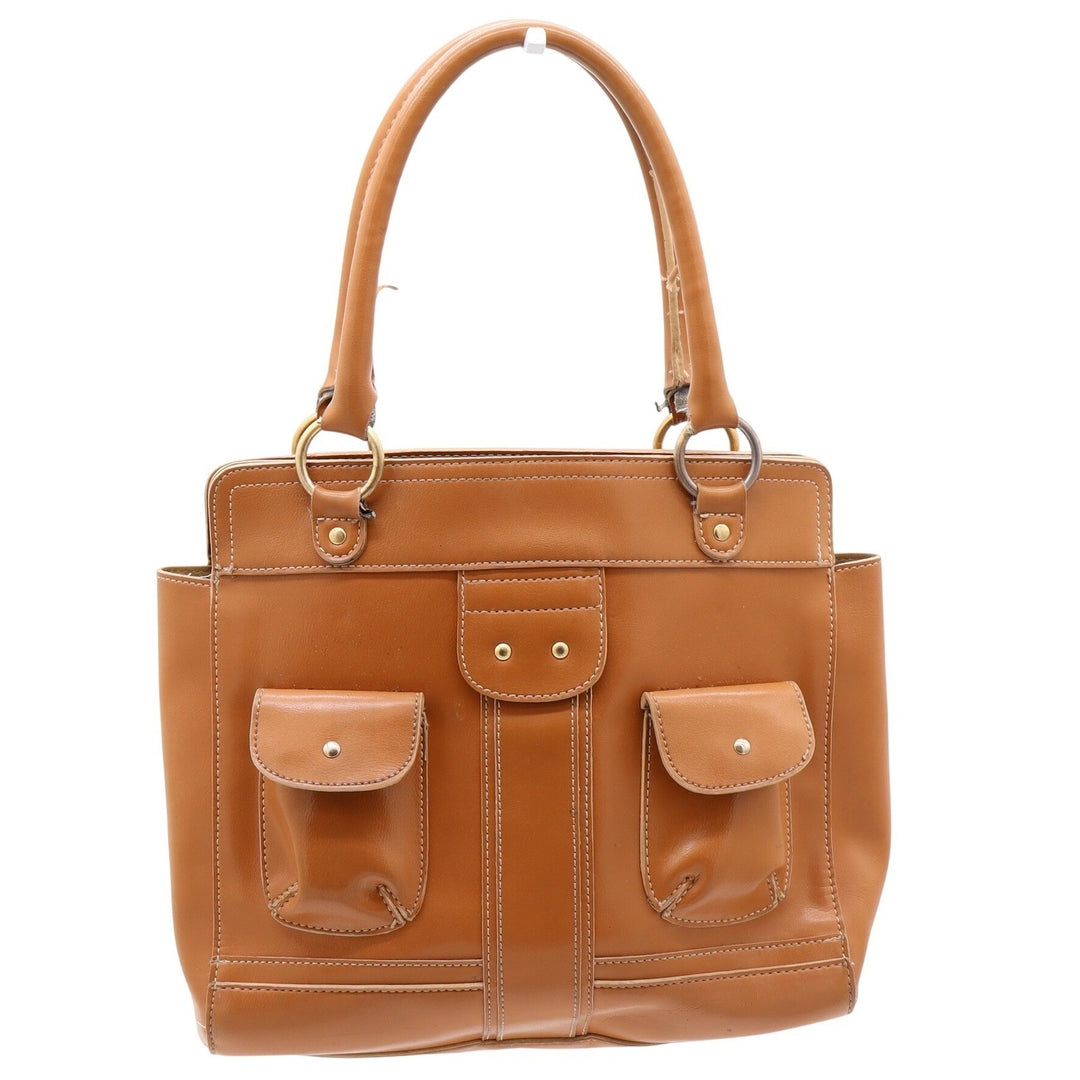Emilie M Satchel Handbag Womens Large Tan Faux Leather Multi Pocket Fair
