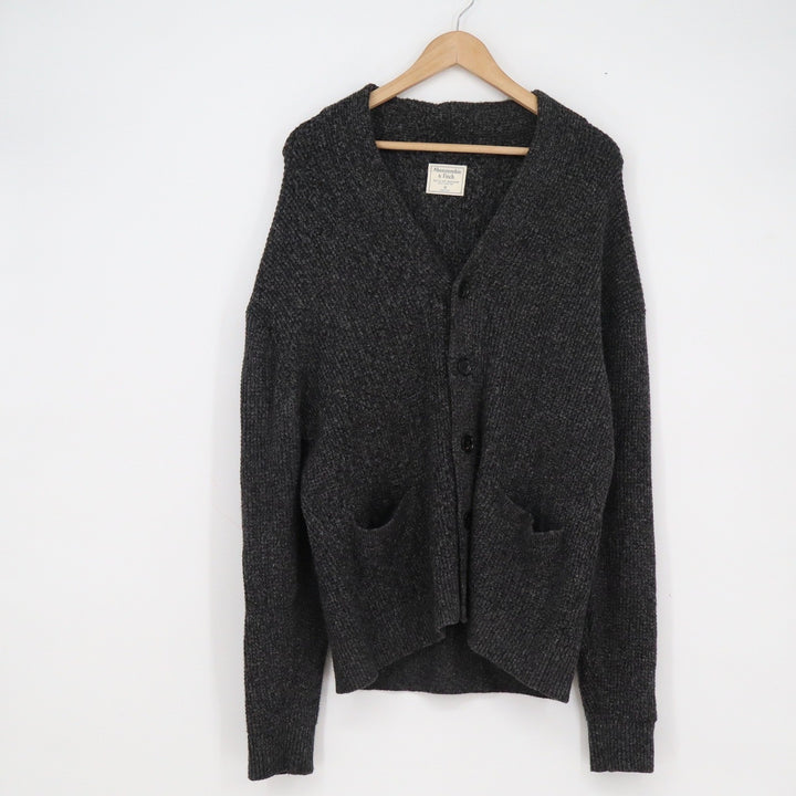 Abercrombie & Fitch Mens Medium Gray Chunky Knit V-Neck Cardigan Sweater