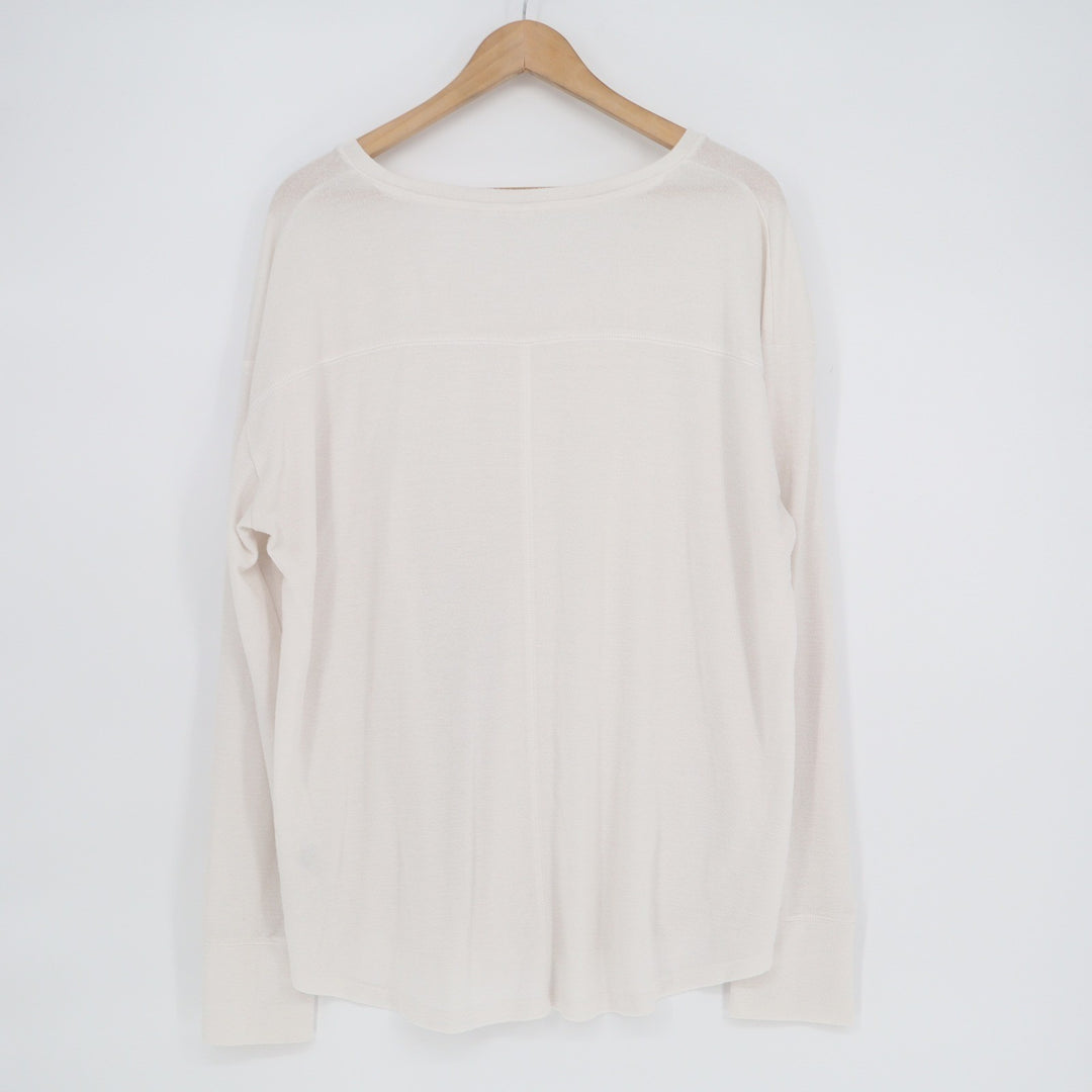 Gap Womens XL V-Neck Long Sleeve Top Off White Relaxed Fit Center Seam